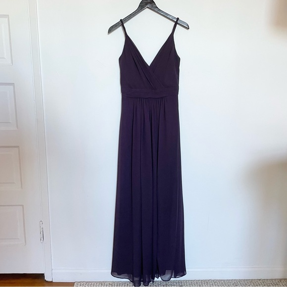 Levkoff Surplice Neck Chiffon A-Line Gown in Plum - Picture 3 of 5